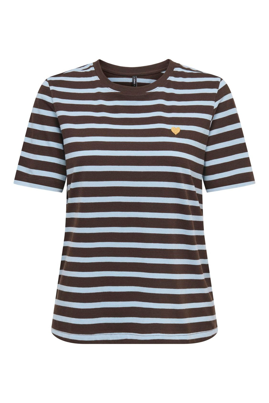 Only - Onlhappy S/S Emb Top - 5204484 Coffee Bean Chambray Blue (Liv) - Brown Emb Heart
