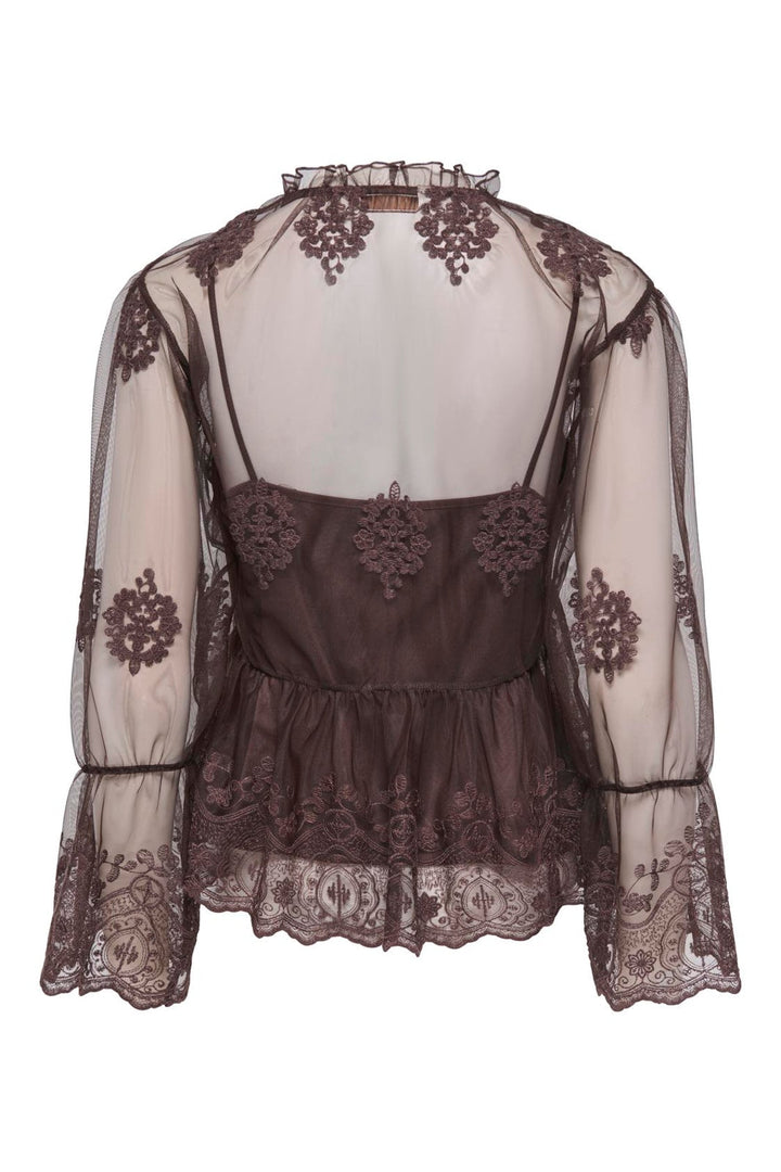 Only - Onlcamy Ls Mesh Emb Top - 5121001 Black Coffee
