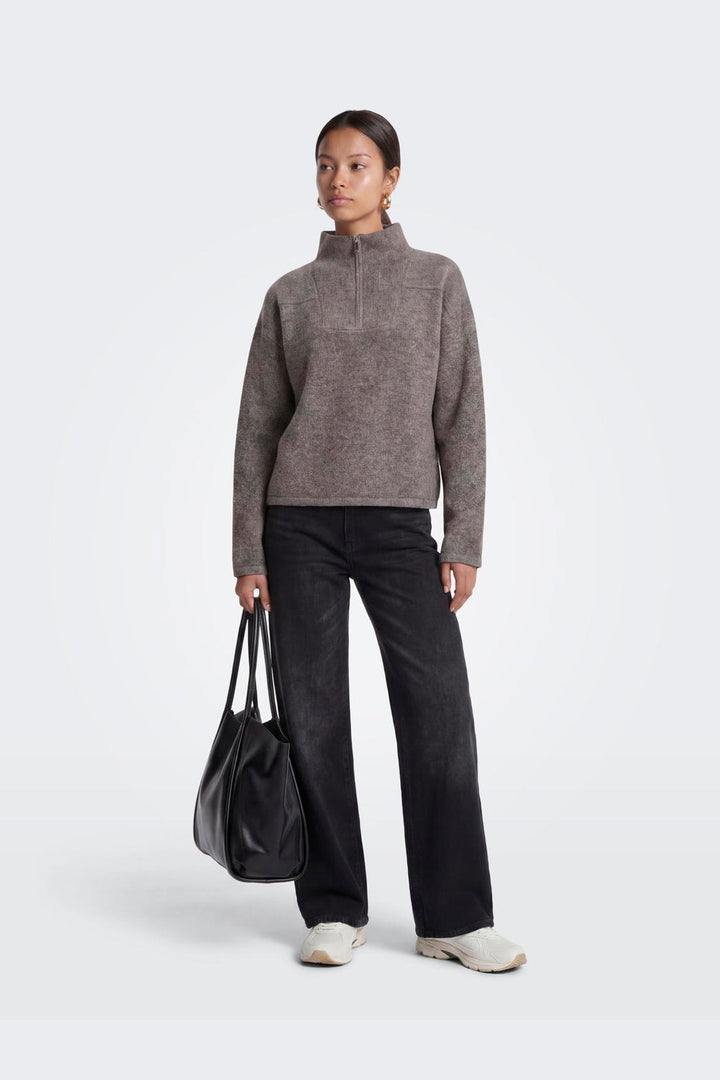 Only - Onlclara Ls Half Zip Knt - 5062024 Bracken Melange/Silver Zip