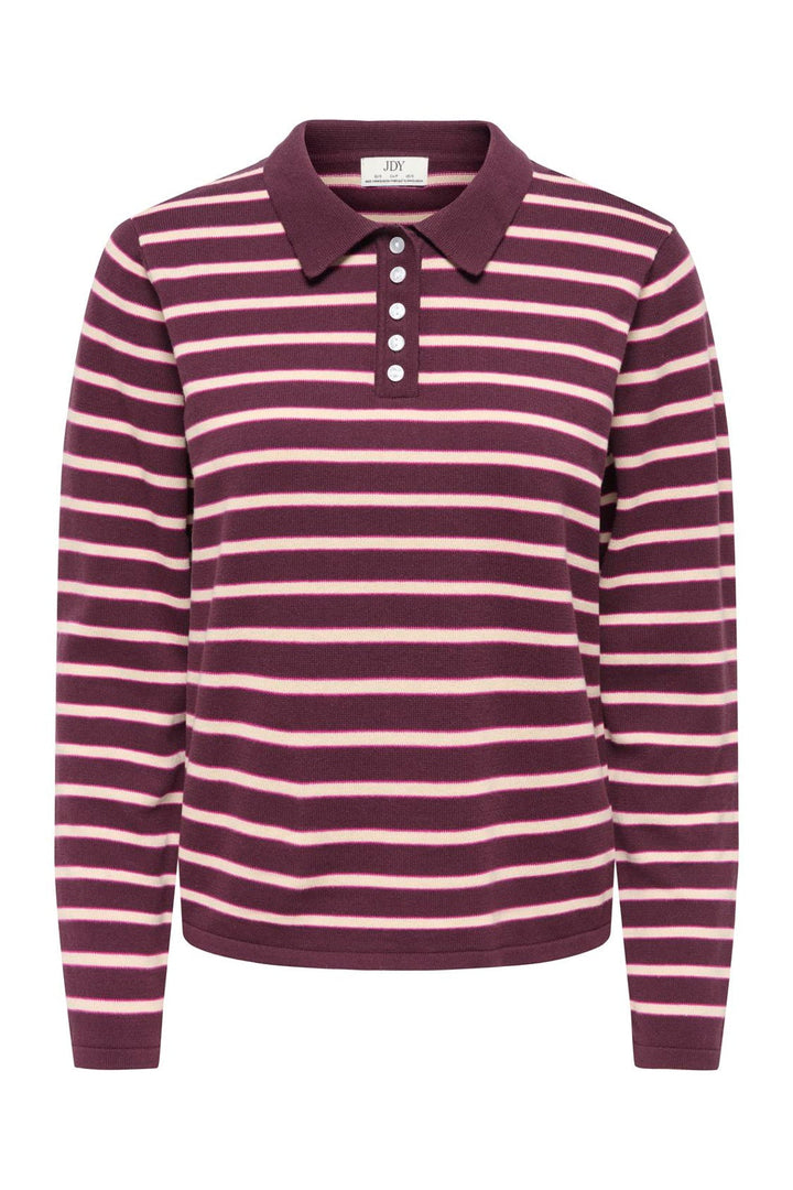 JDY - Jdyina L/S Polo Pullover Knt - 5108258 Sassafras Sandshell / Fuchsia Red
