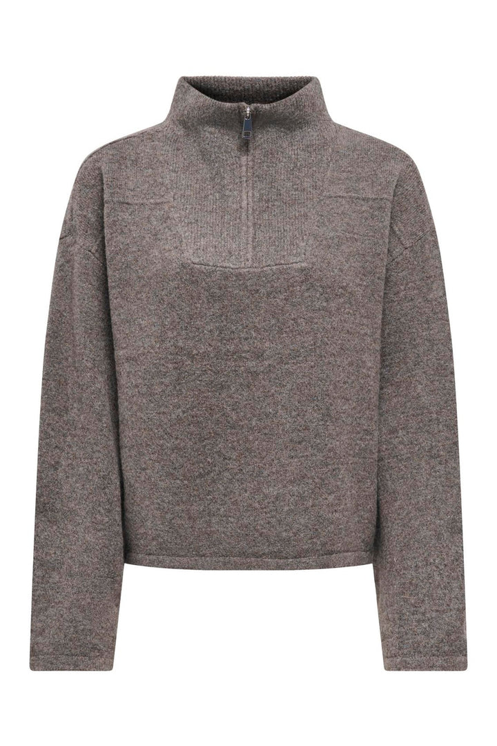 Only - Onlclara Ls Half Zip Knt - 5062024 Bracken Melange/Silver Zip