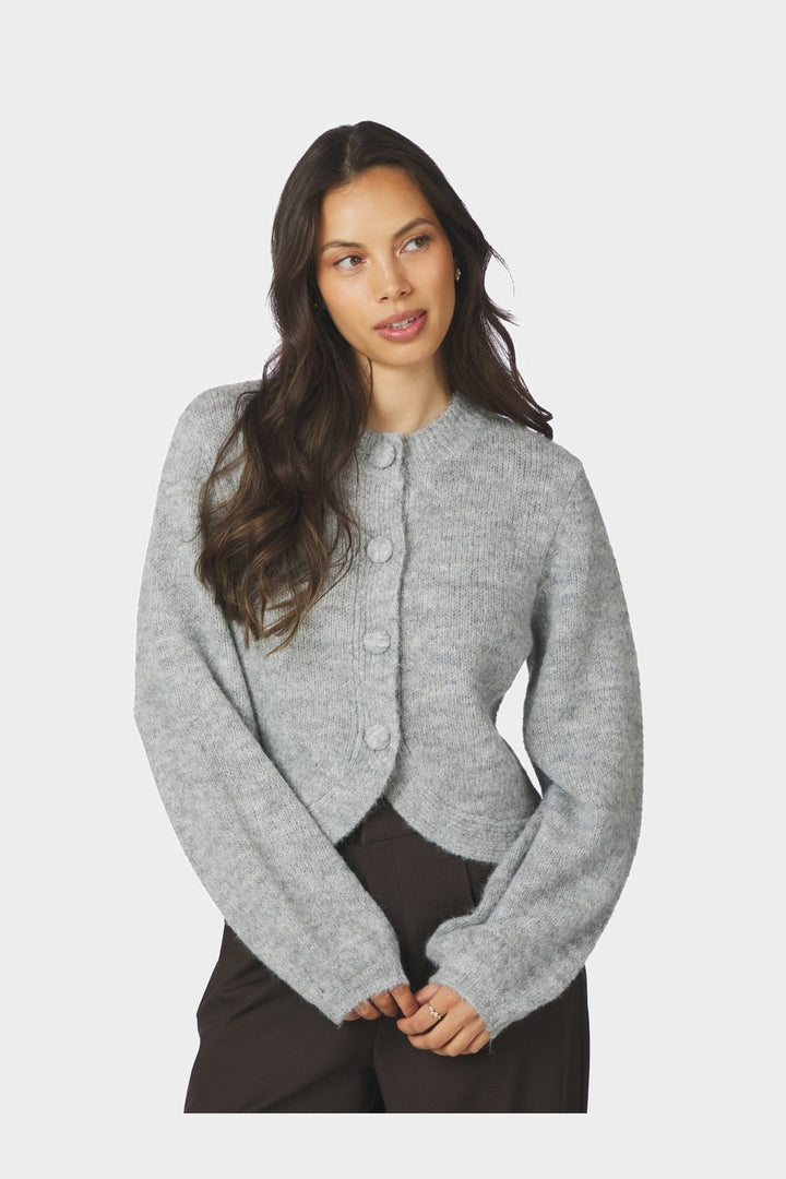 Neo Noir - Gio Fluffy Knit Cardigan 168524 - 133 - Grey Melange