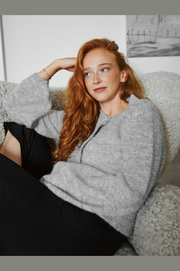 Neo Noir - Gio Fluffy Knit Cardigan 168524 - 133 - Grey Melange
