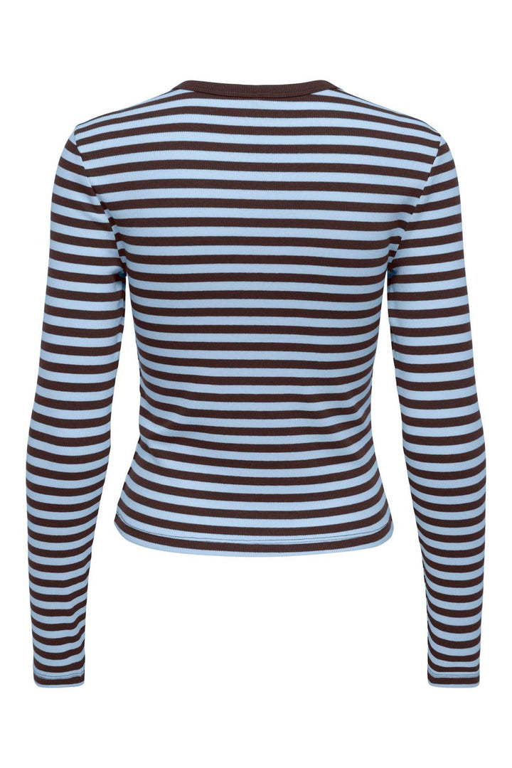 Only - Onlval L/S O-Neck Stripe Top - 5155543 Coffee Bean Cashmereblue (Mette) + Emb. Heart