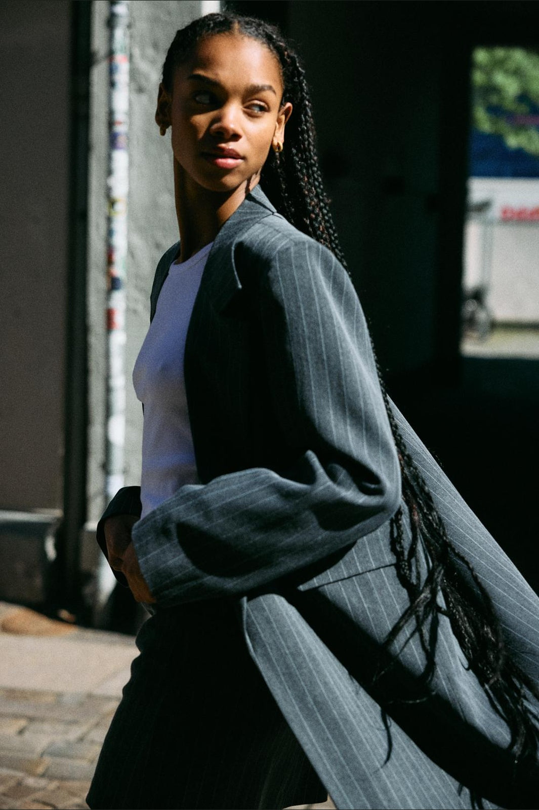 Noisy May - Nmcelia L/S Long Oversize Blazer Tnt/20 - 5213553 Charcoal Gray Pinstripe