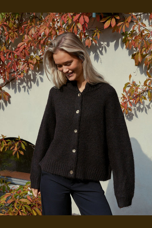 Neo Noir - Taura Fluffy Knit Cardigan 165103 - 676 - Dark Brown