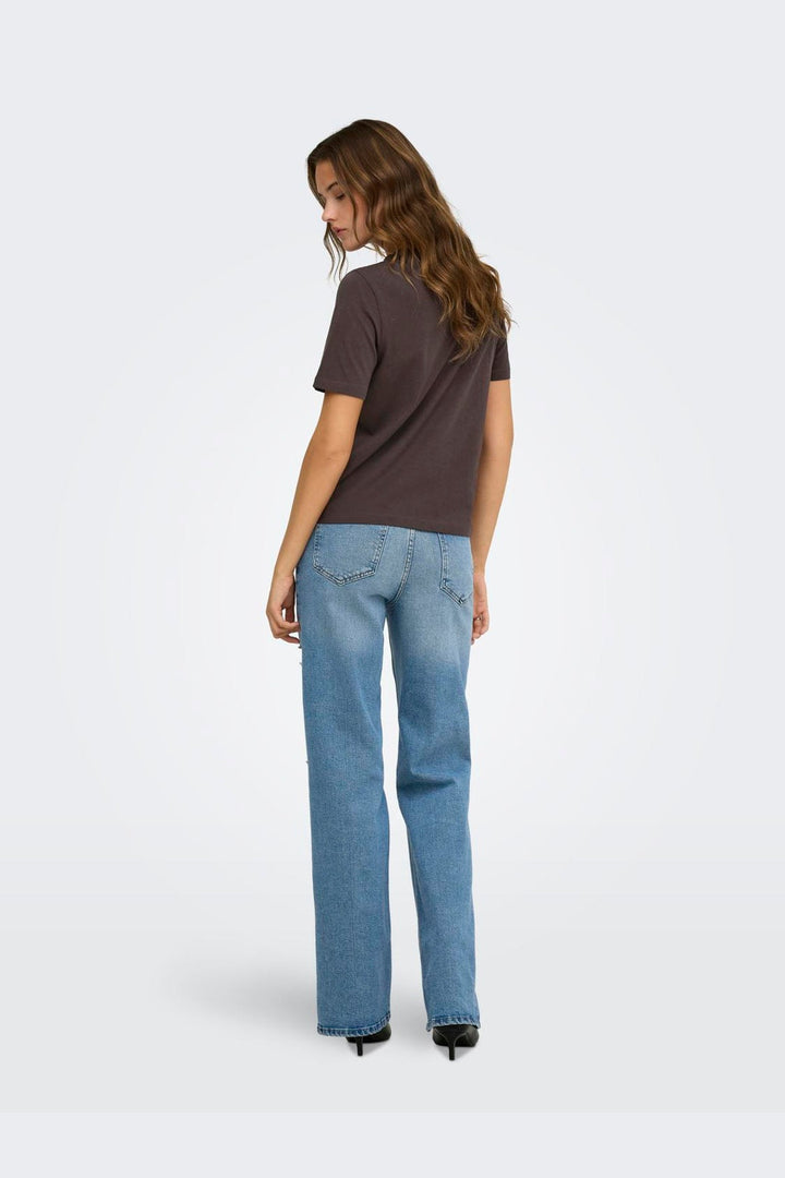Only - Onlhappy S/S Emb Top - 5204457 Coffee Bean Chambray Heart