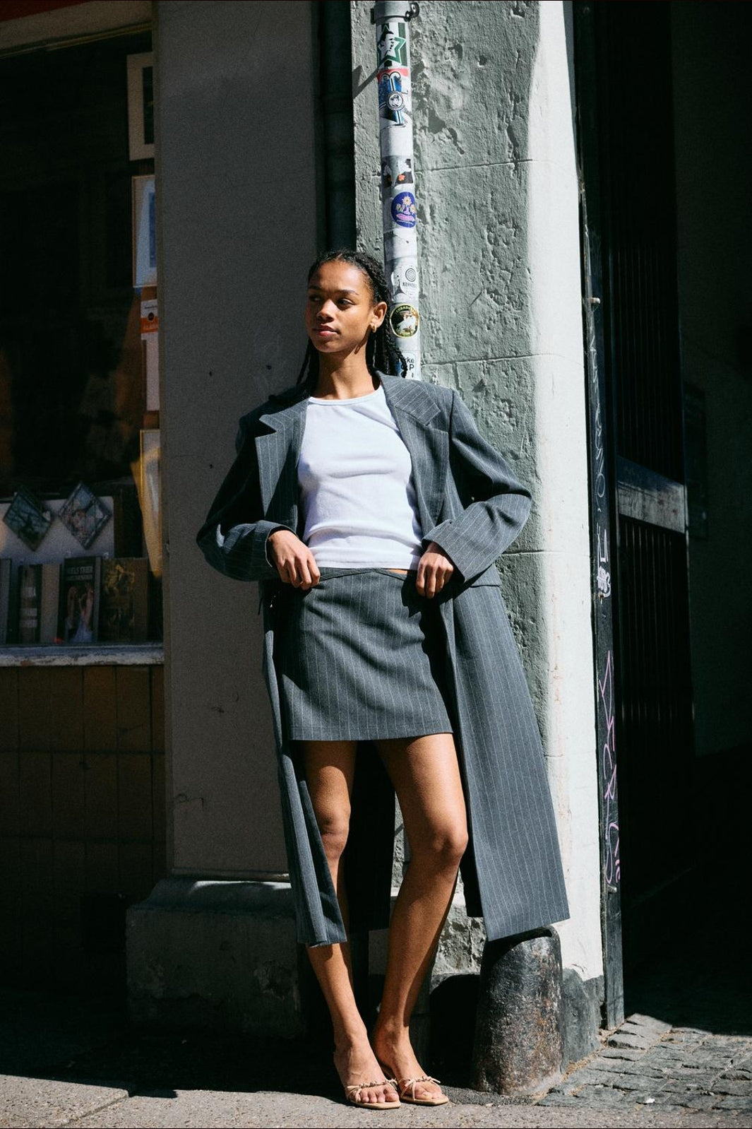 Noisy May - Nmcelia L/S Long Oversize Blazer Tnt/20 - 5213553 Charcoal Gray Pinstripe
