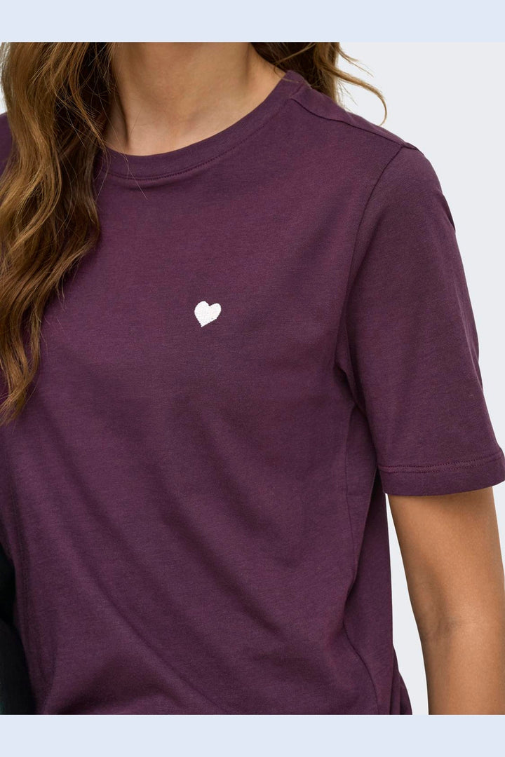 Only - Onlhappy S/S Emb Top - 5204456 Winetasting Pale Lilac Heart