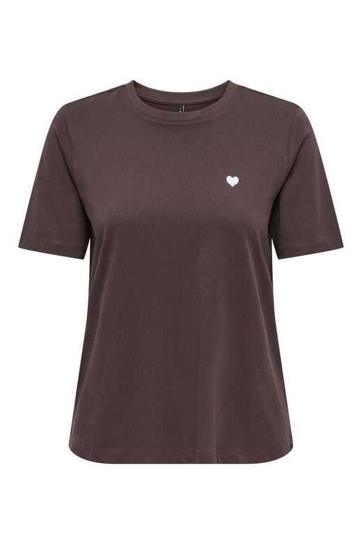 Only - Onlhappy S/S Emb Top - 5204457 Coffee Bean Chambray Heart