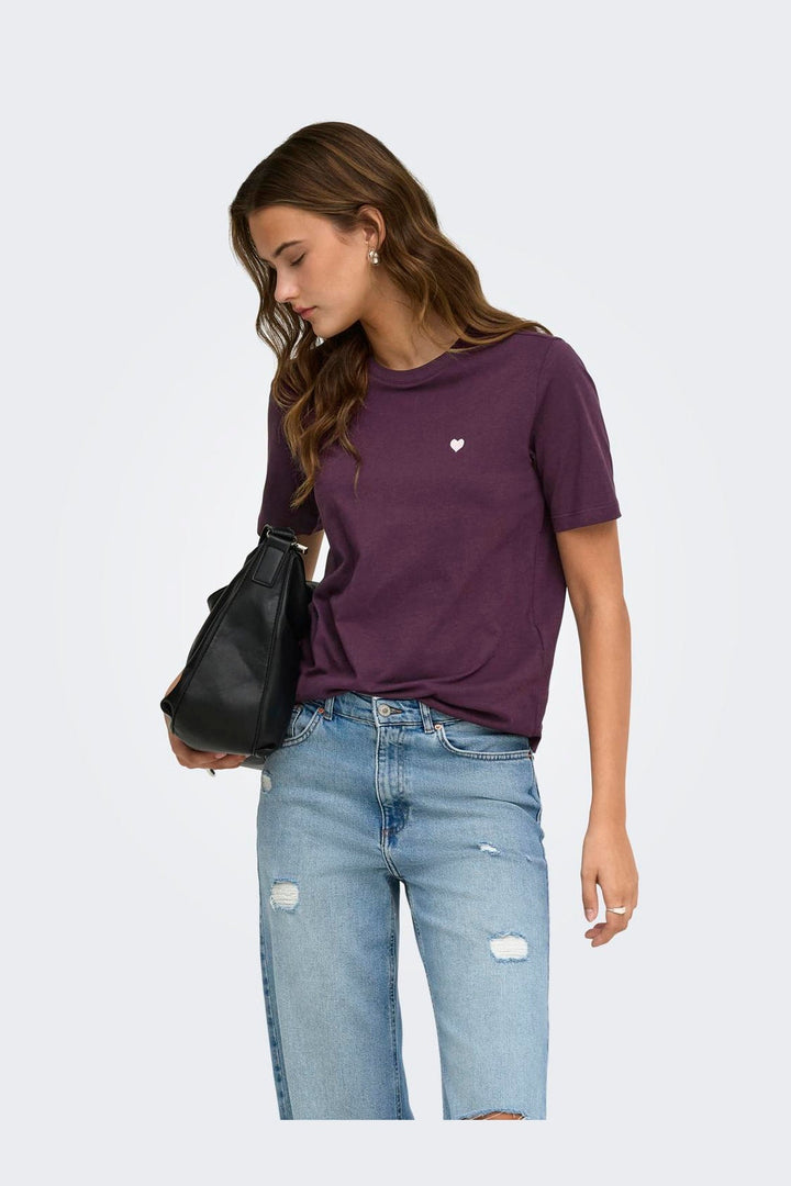 Only - Onlhappy S/S Emb Top - 5204456 Winetasting Pale Lilac Heart