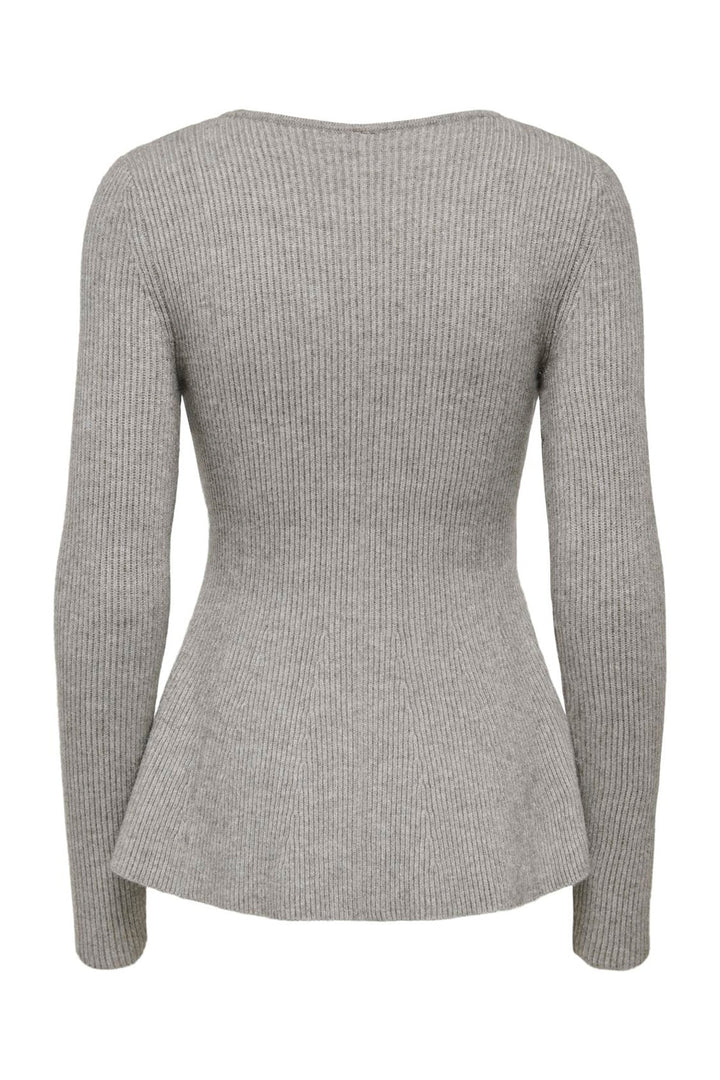 Only - Onlibi Ls V-Neck Rib Peplum Cc Knt - 5021070 Medium Grey Melange