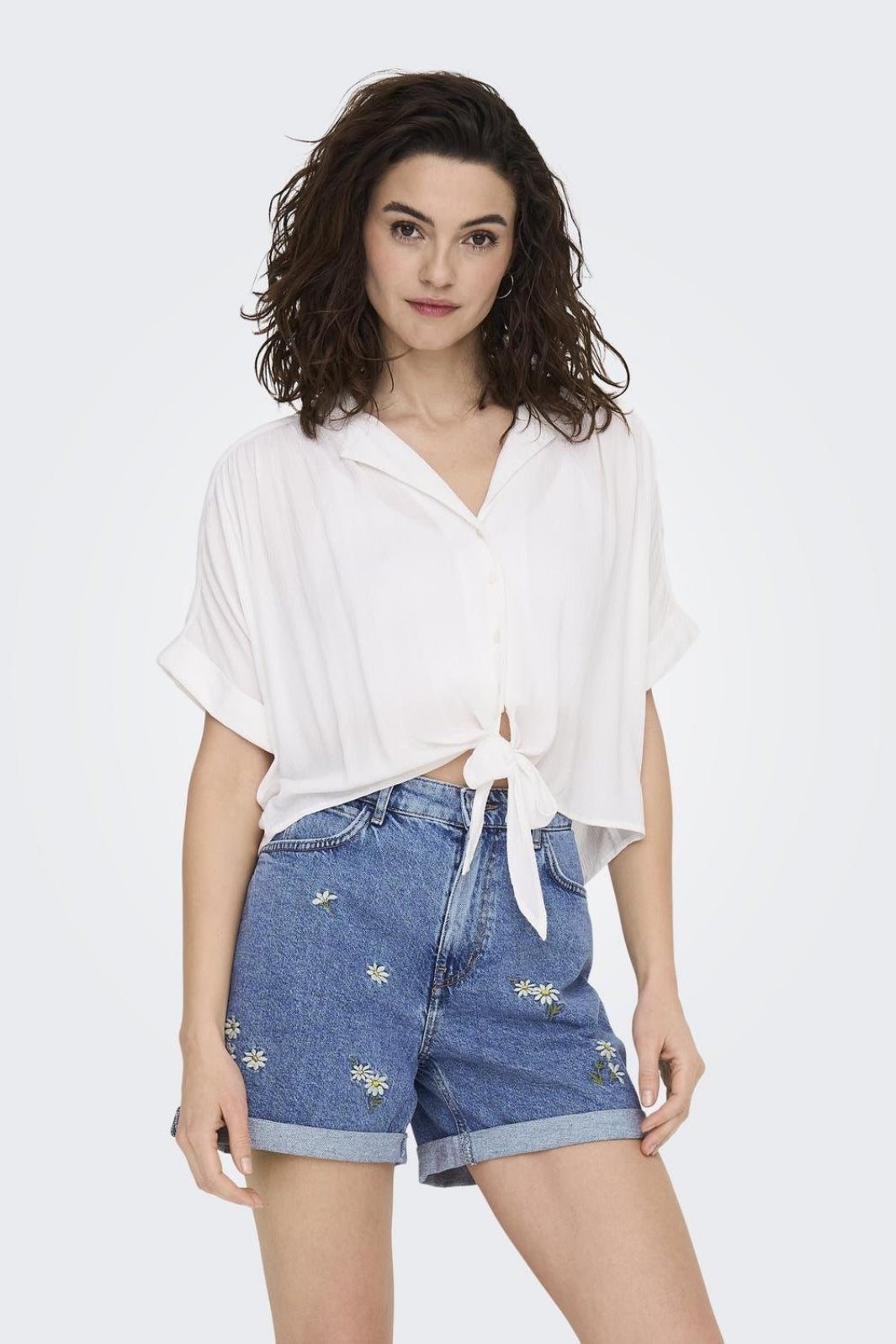 Only - Onlpaula Life S/S Tie Shirt - 4276984 White