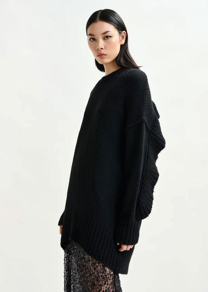 Essentiel Antwerp - Ifly Pullover With Rufflesifly - Black Strikbluser 