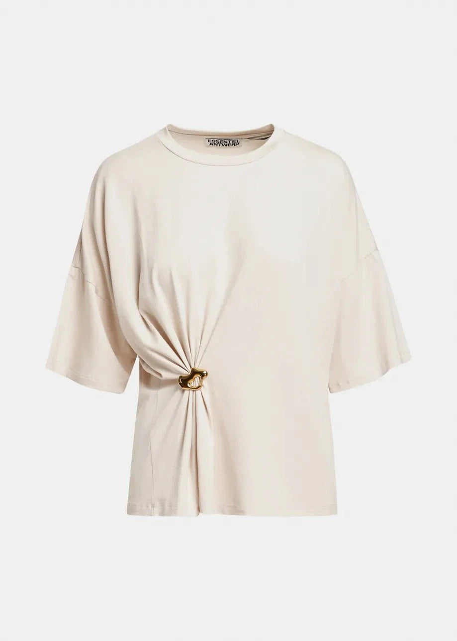 Essentiel Antwerp - Kuba T-Shirt With Brooch - Ow01 Off White 