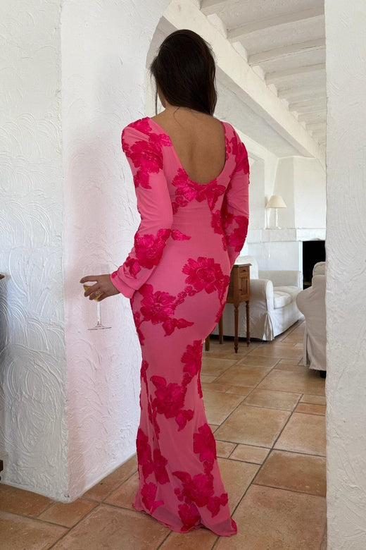 Forudbestilling - BYIC - Floraic Mesh Dress A23862 - Fuchsia Pink Flower Kjoler 
