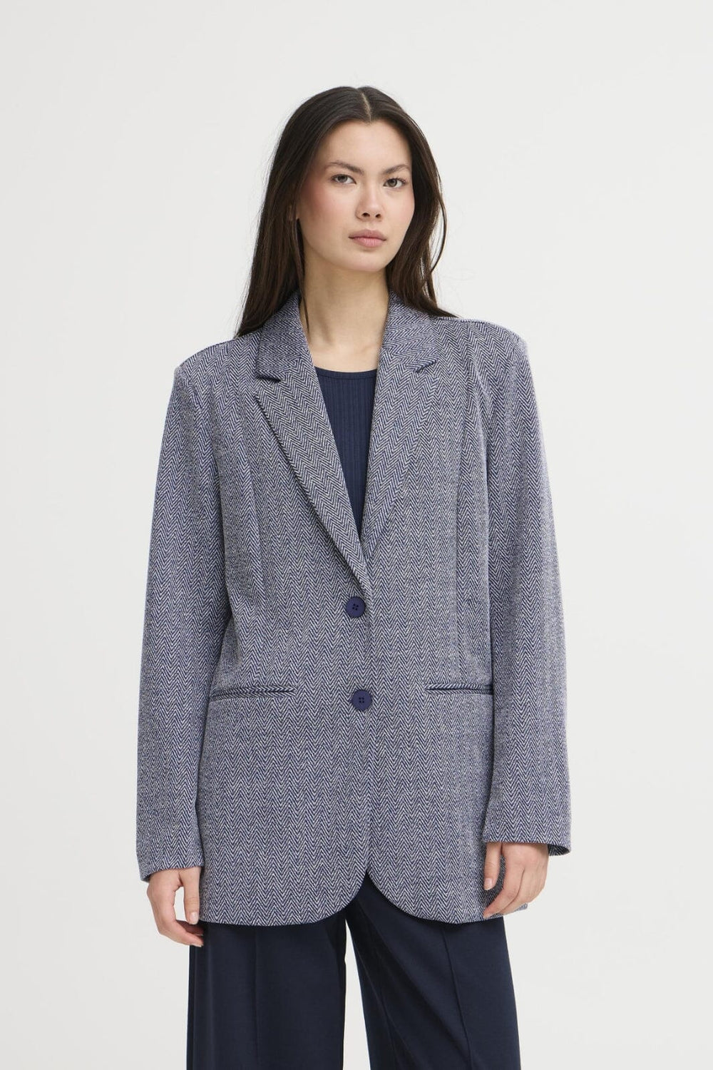 Ichi - Ihkate Jacquard Oversize Bl 20121605 - 900000478 - Patriot Blue Herringbone