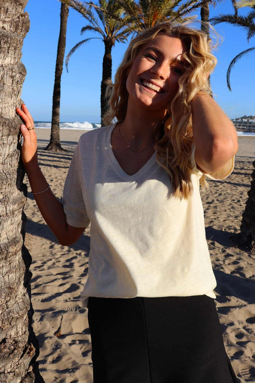 Liberte - Ulla-Ss-Vneck-Tshirt 21675 - Ivory