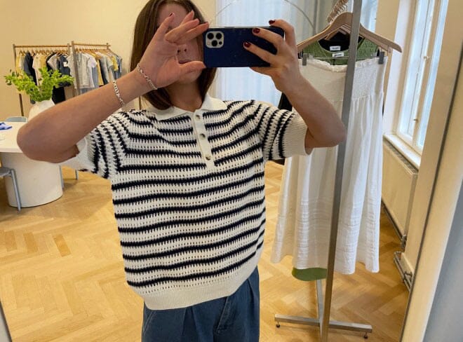 Forudbestilling - Modström - Tellymd Ss Polo 58760 - 12051 - Navy White Stripe Strikbluser 