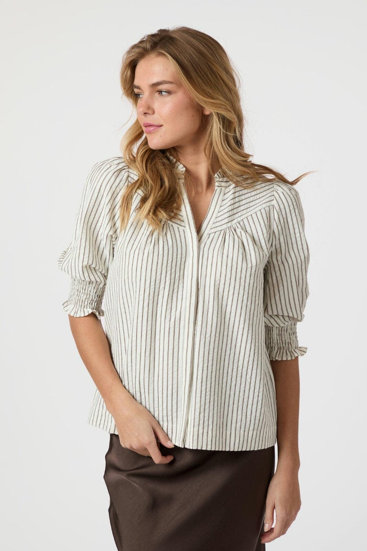 Neo Noir - Diana Crepe Stripe Blouse 165203 - 210 - Brown