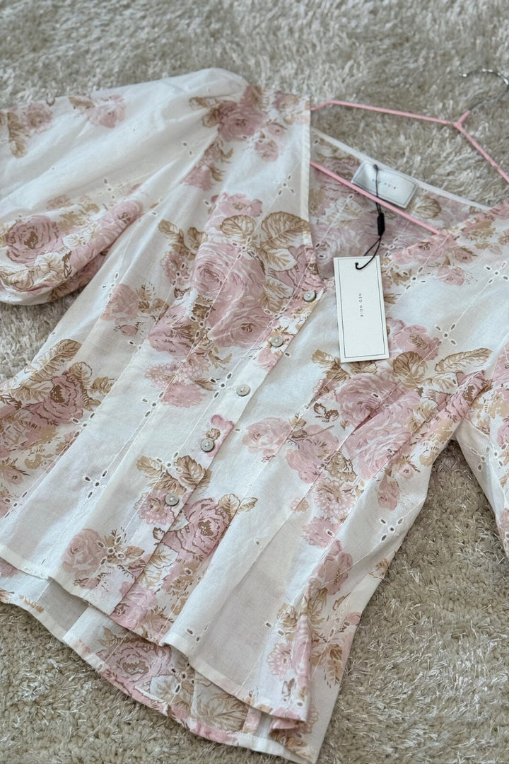 Forudbestilling - Neo Noir - Timra Emb Rose Blouse 165356 - 630 - Dusty Rose Bluser 
