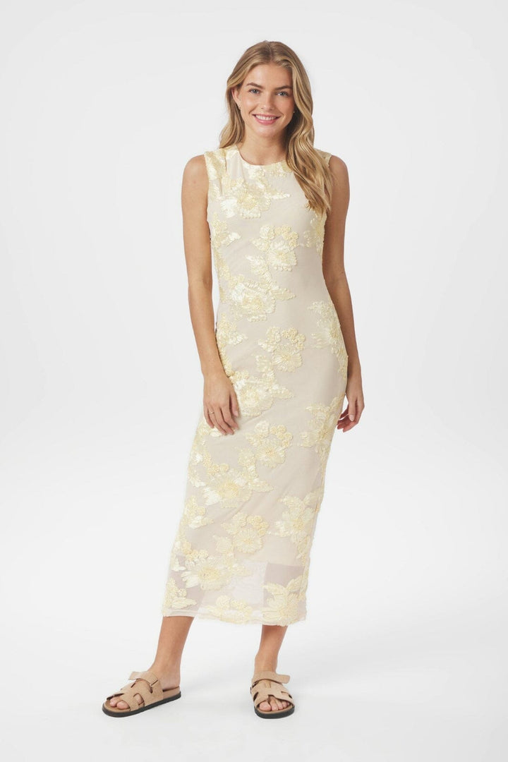 Forudbestilling - Neo Noir - Tiranna Big Flower Mesh Dress 166824 - 191 - Light Yellow
