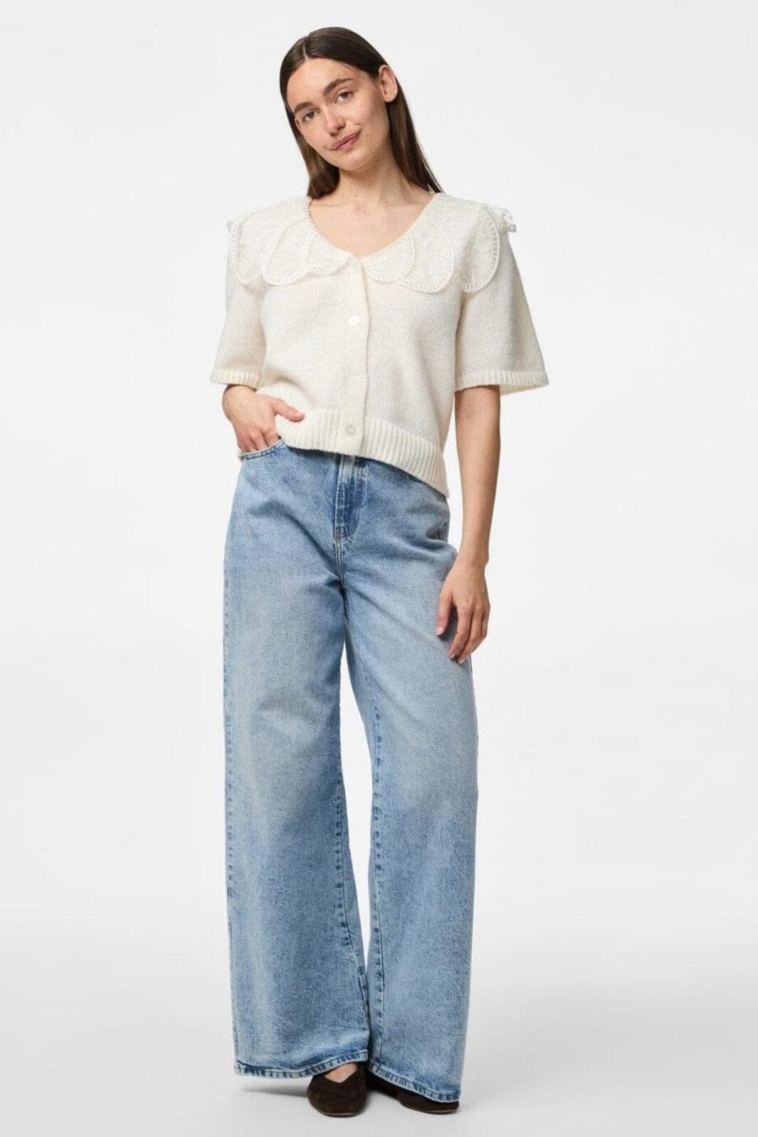 Pieces - Pcabby Ss Lace Collar Knit Cardigan Fsy - 4900923 Cloud Dancer