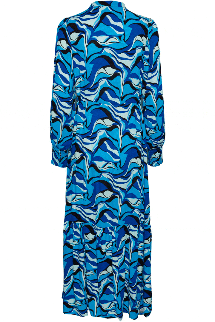 Forudbestilling - Y.A.S - Yasmotoro Ls Long Shirt Dress S. - Cashmere Blue WAVY PRINT (November) Kjoler 