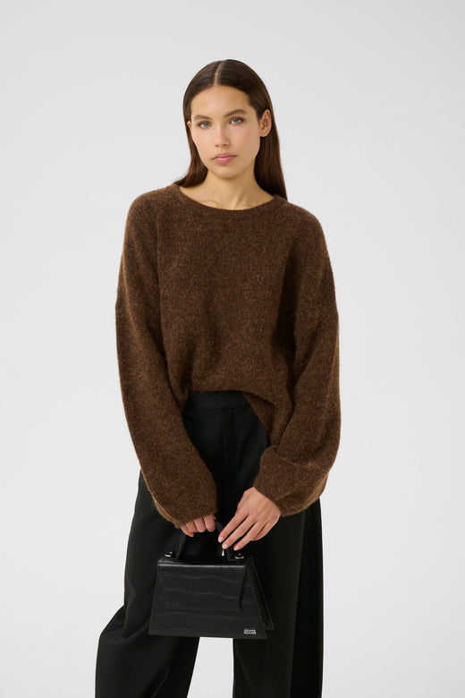 Gestuz - Gzalpha Slit Pullover 10910590 - 108310 - Buff Mélange Strikbluser 