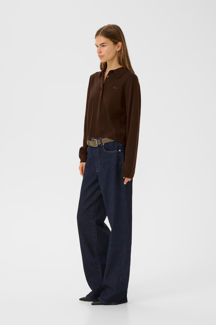 Gestuz - Gzmanzi Polo Pullover 10910534 - 108275 - Deep Burnt Brown Strikbluser 