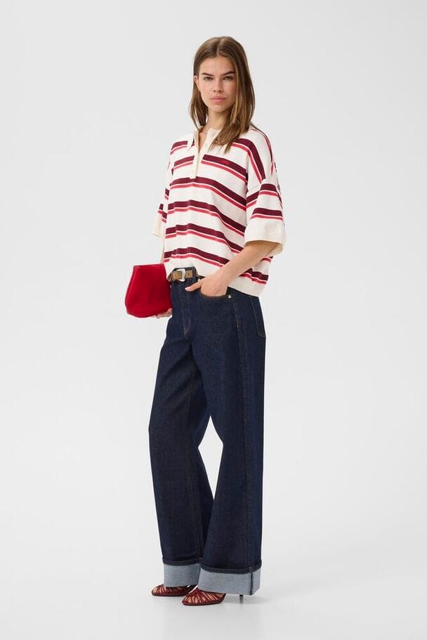 Gestuz - Gztaia Ss Polo Pullover 10910933 - 109194 - Egret/Cabernet/Poinsettia Strikbluser 