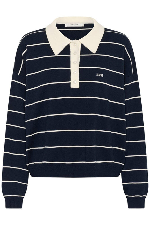 Gestuz - Gztaige Polo Pullover 10910829 - 109335 - Skycaptain Striped Strikbluser 