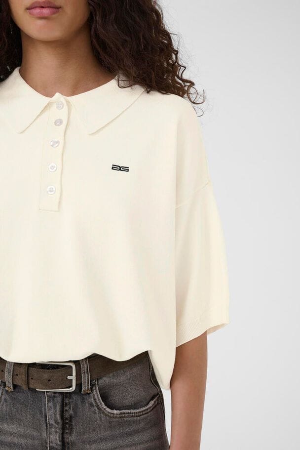 Gestuz - Gztalla Ss Polo Pullover 10910940 - 110103 - Egret Strikbluser 