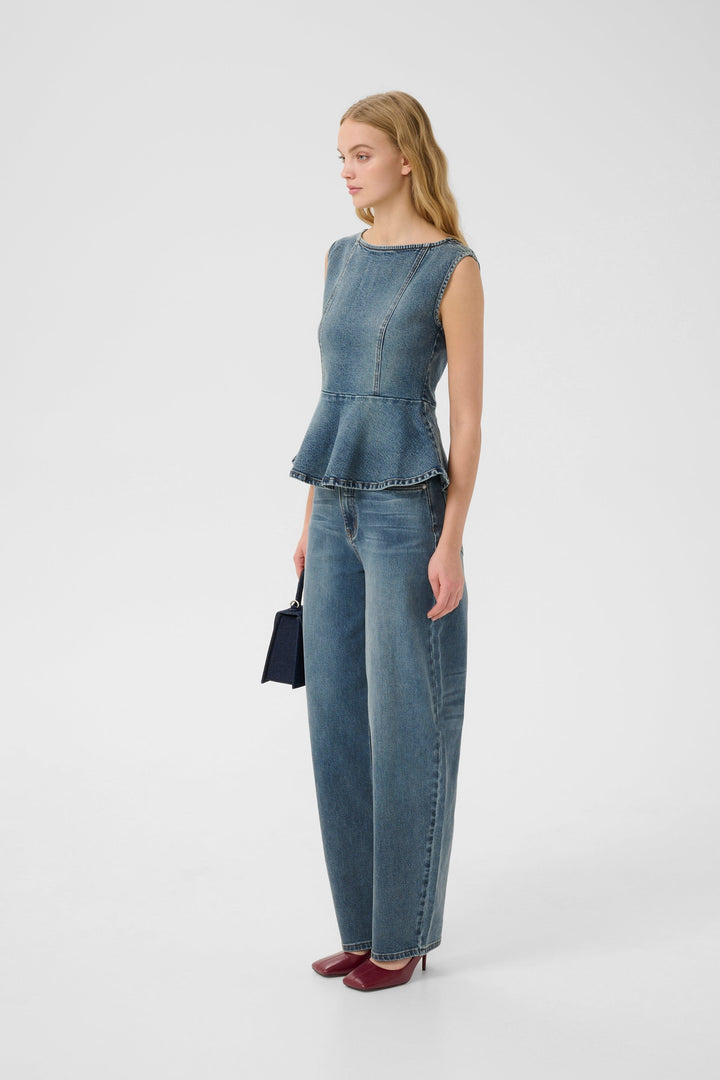 Gestuz - Gzviva Sl Top 10910572 - 108303 - Vintage Blue Denim Toppe 