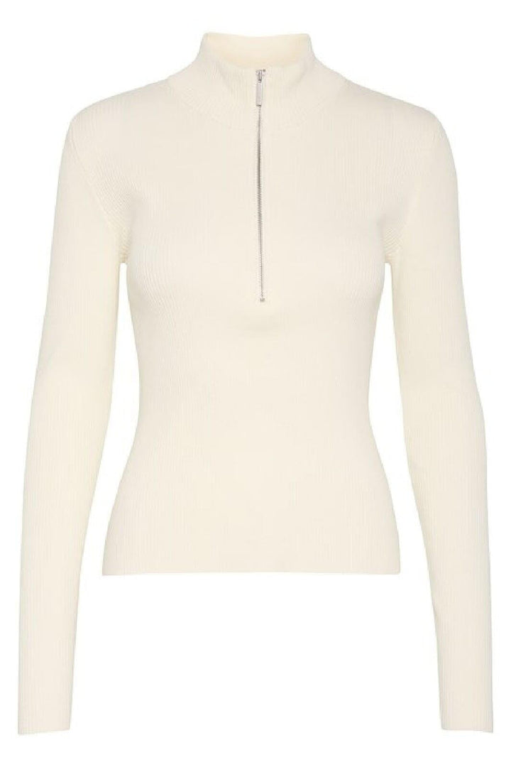 Gestuz - Yasmiagz Zipper Pullover 10909819 - 110103 - Egret Strikbluser 