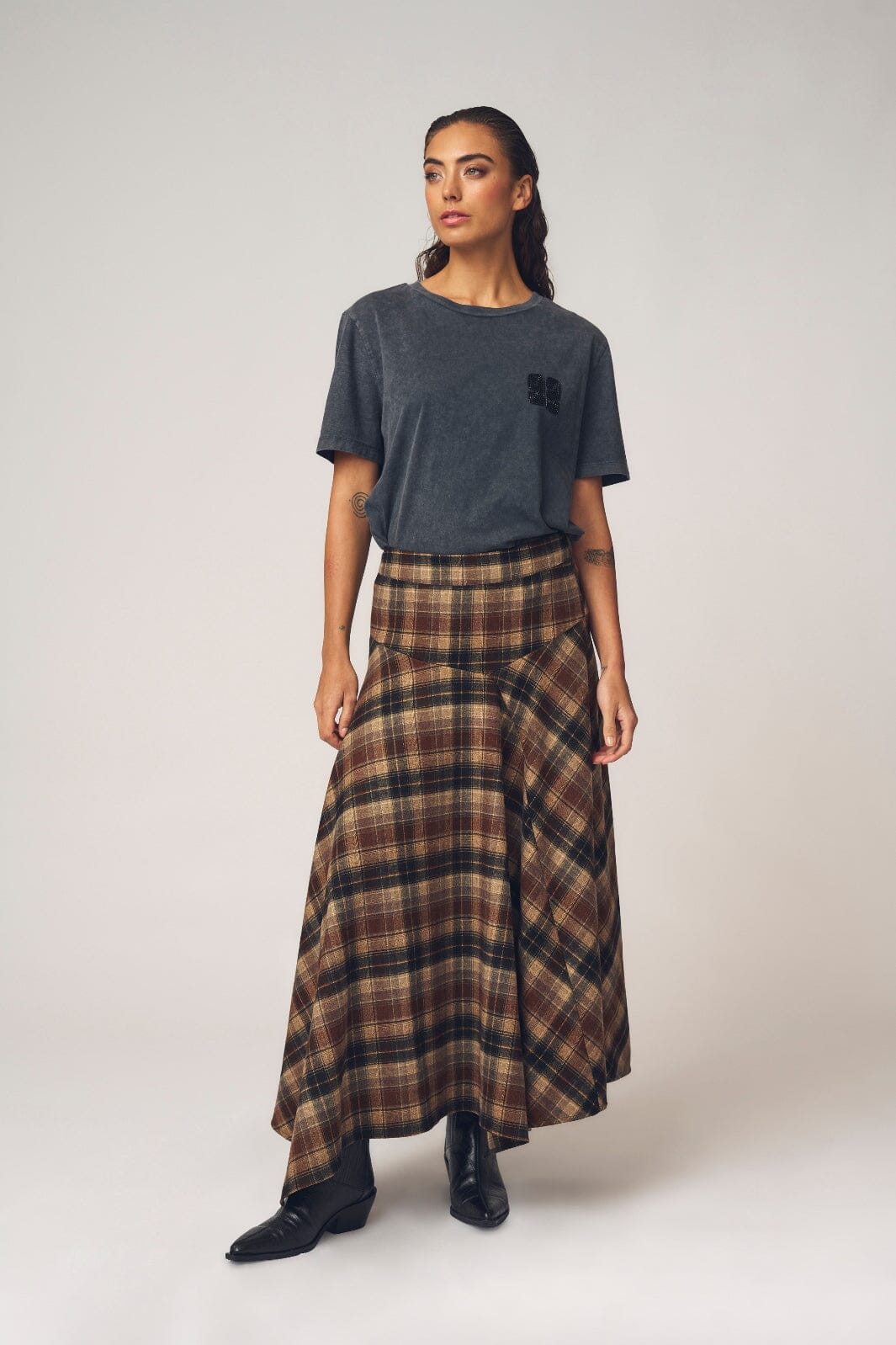 Gossia - Fleurgo Skirt G3103 - Brown Checks Nederdele 