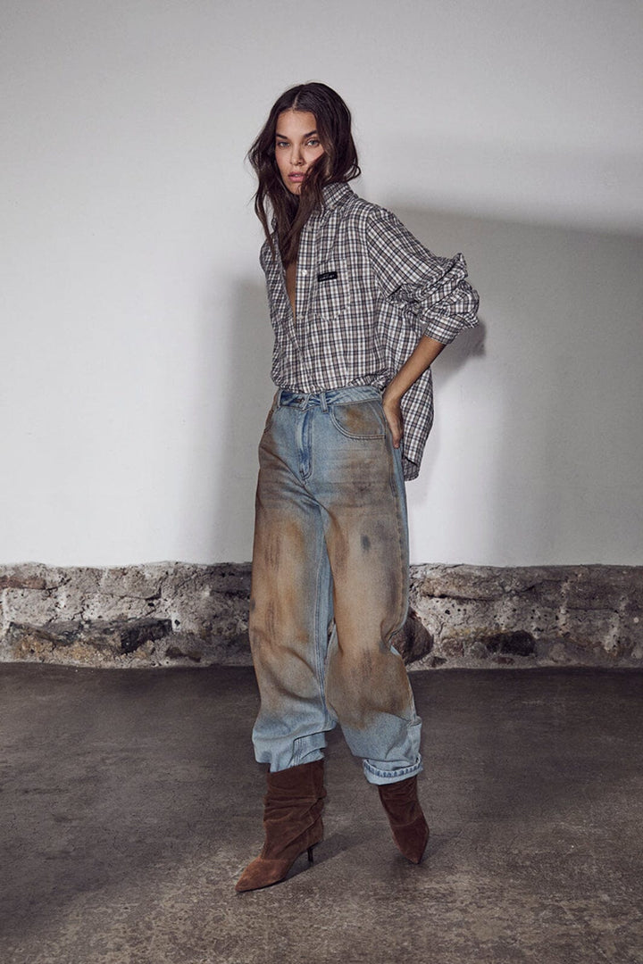 Haute L'Amitié - Button Down Mini Check Shirt HL10719 - Off-White/ Beige Skjorter 