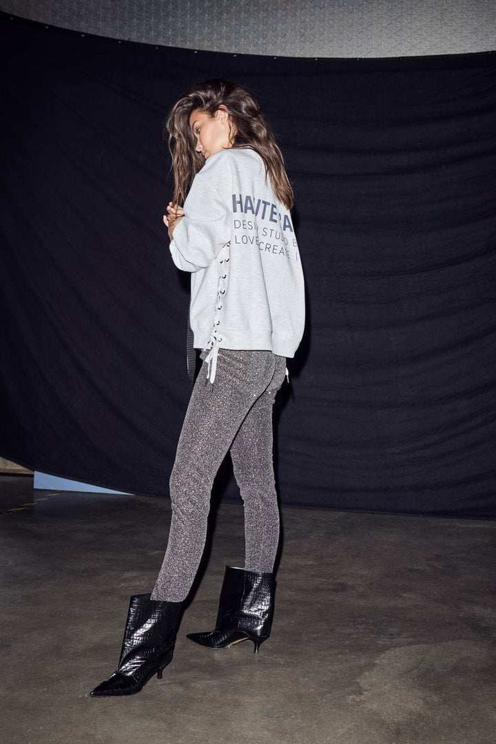 Haute L'Amitié - New Studio Tie Sweat Hl10714 - Pearl Melangé / Antracit Print Sweatshirts 