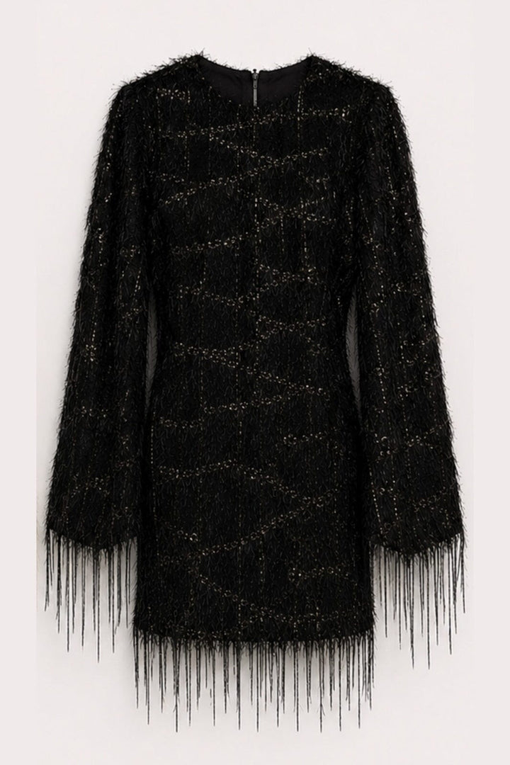 Haute L'Amitié - Sequin Fringe Midi Dress HL10998 - Black