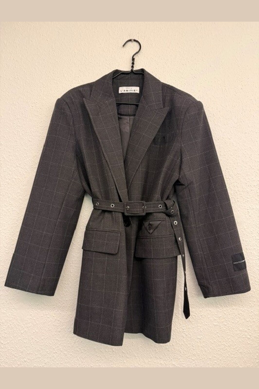 Haute L'Amitié - Smokey Check Oversize Belt Blazer HL10918 - Antracit