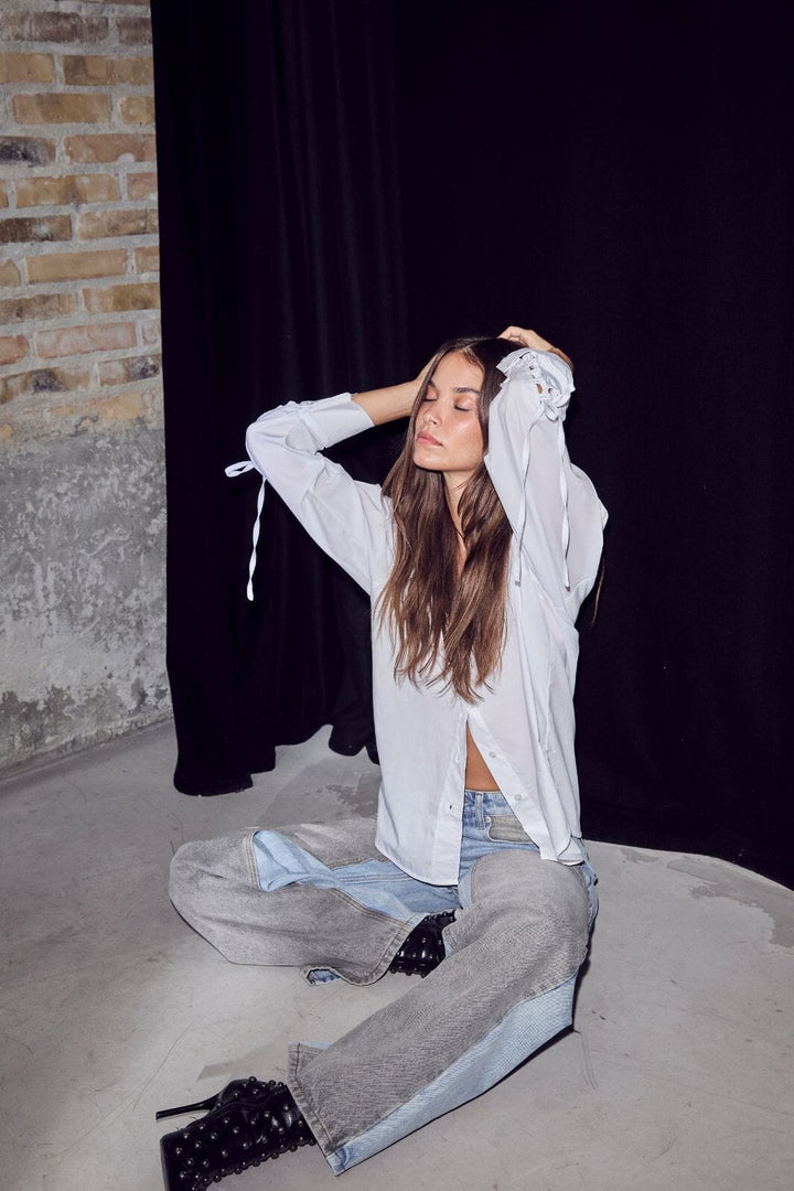 Haute L'Amitié - Two-Tone Patch Jeans HL10377 - Blue/Grey Mix Jeans 