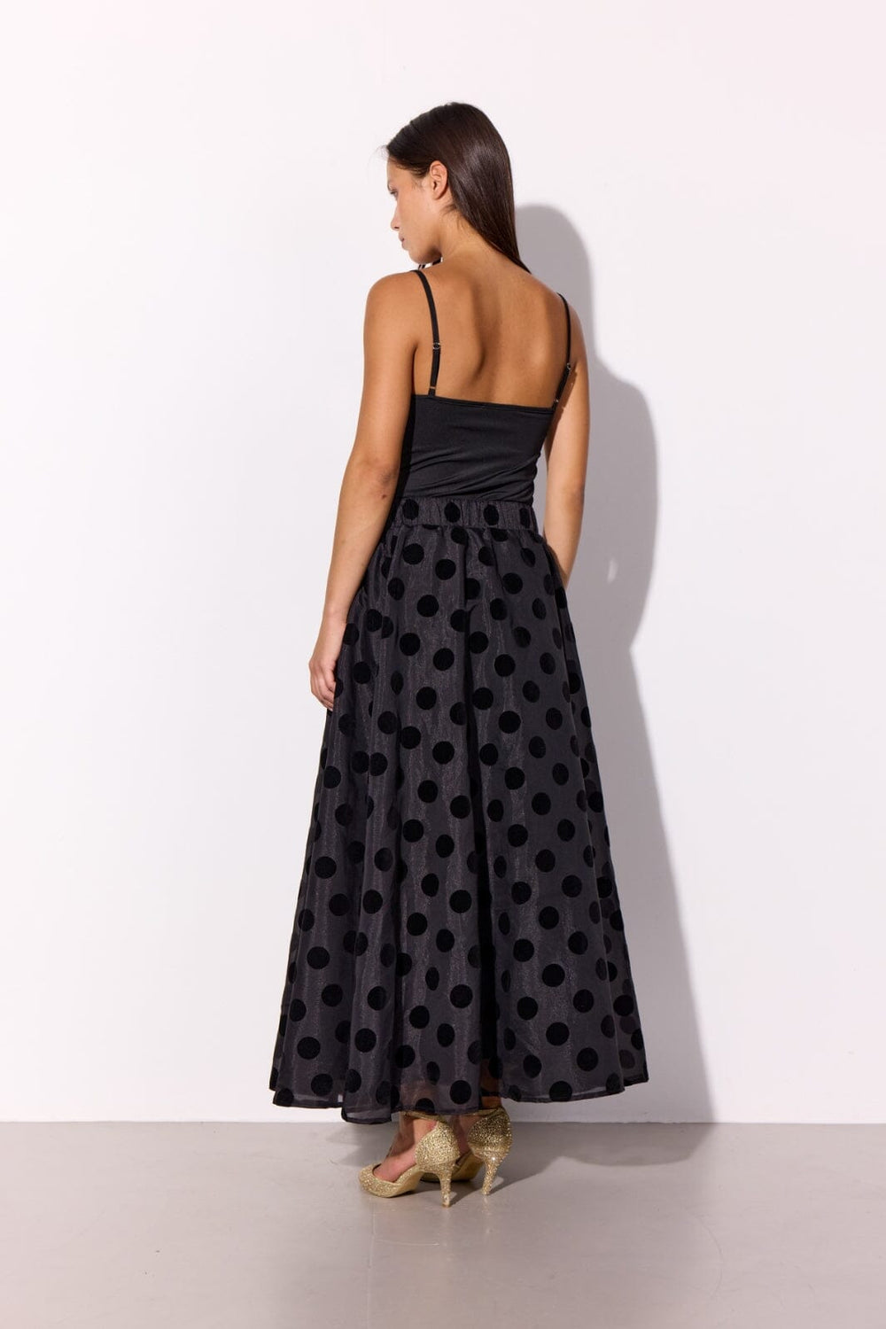 Hunkøn - Bobby Long Skirt 25636 - Black W/Dots