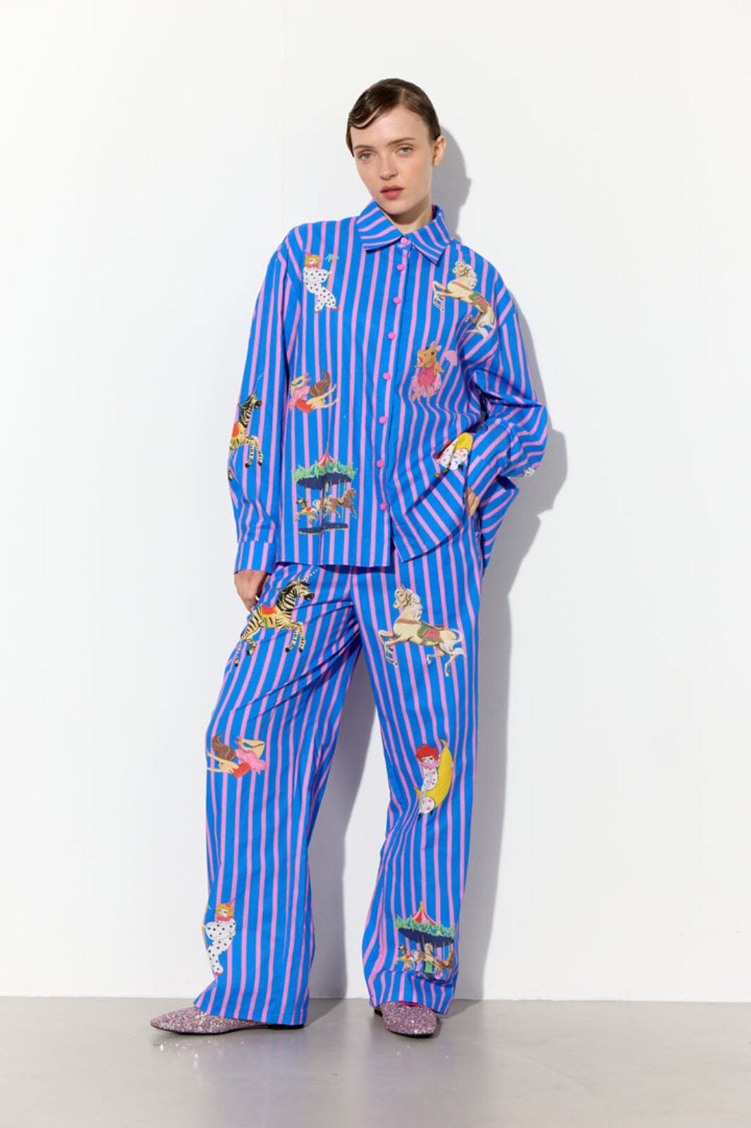 Hunkøn - Cosmia Trousers 26531 - Blue Showstopper Art Print Bukser 