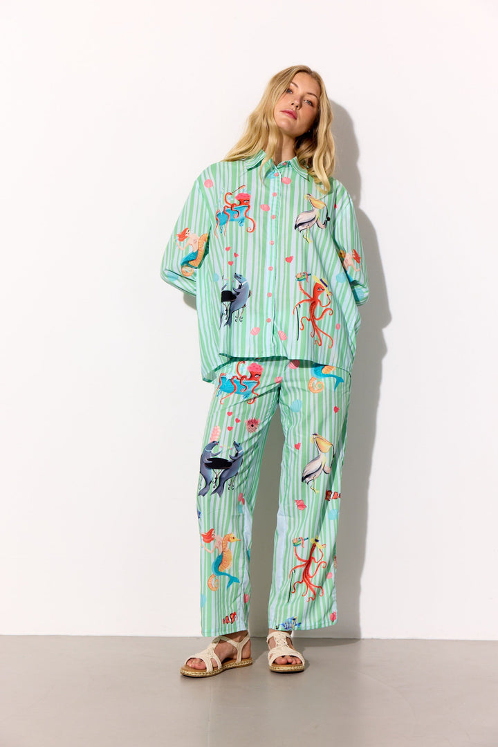 Hunkøn - Nessie Shirt 26049 - Green Ocean Art Print Skjorter 