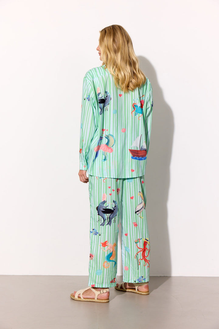 Hunkøn - Nessie Shirt 26049 - Green Ocean Art Print Skjorter 