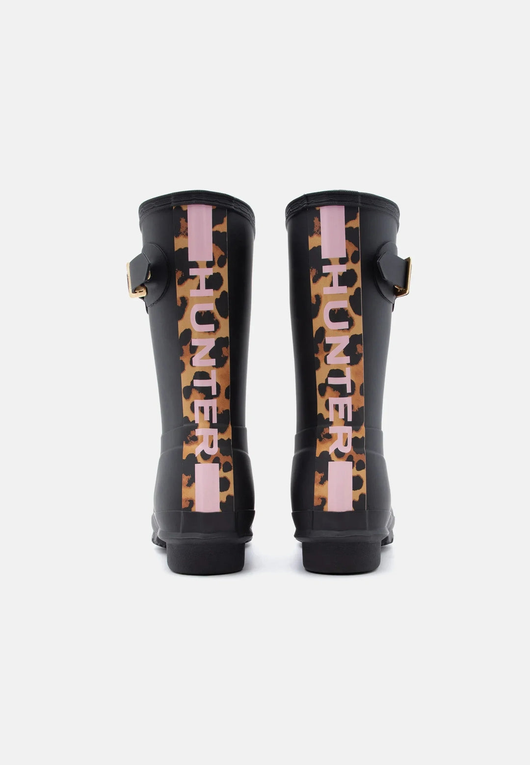 Hunter - Womens Original Short Leopard Backstrap Hfrw0005261blk - Black Gummistøvler 