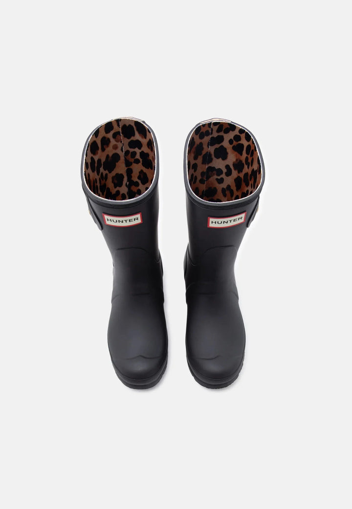 Hunter - Womens Original Short Leopard Backstrap Hfrw0005261blk - Black Gummistøvler 