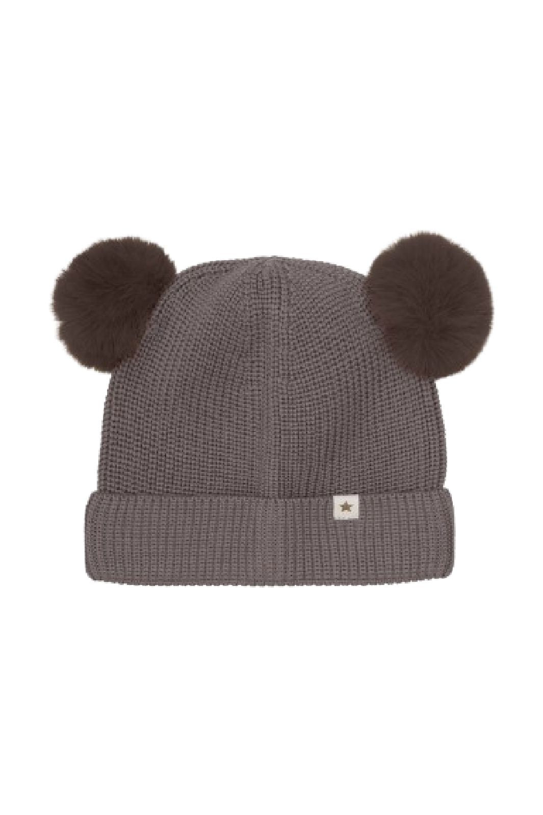 Huttelihut - Beanie Wool Knit Pompoms 460389 - 2152 Brown Melange Huer 