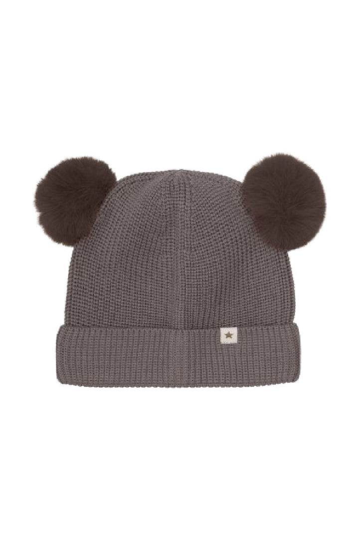 Huttelihut - Beanie Wool Knit Pompoms 460389 - 2152 Brown Melange Huer 
