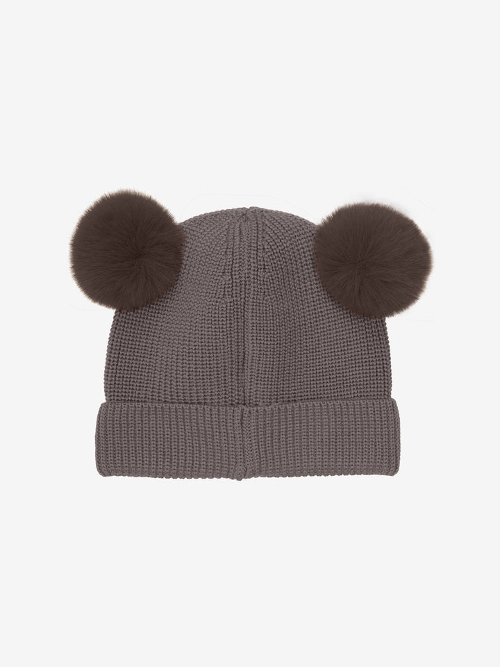 Huttelihut - Beanie Wool Knit Pompoms 460389 - 2152 Brown Melange Huer 